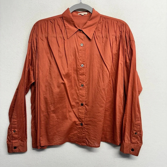 demylee Tops - Demylee Button Down Shirt Orange Cotton S Long Sleeve